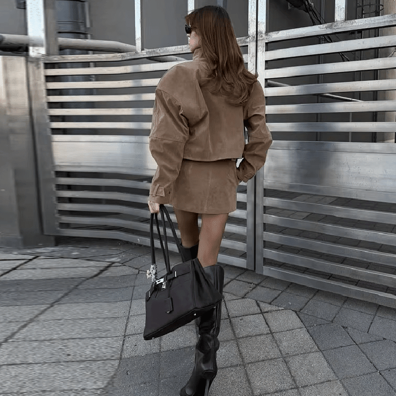 ZEYA - Nicole Suede Cropped Coat & Skirt Set