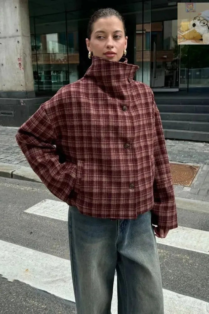 ZEYA - Rachel Plaid Stand Collar Coat