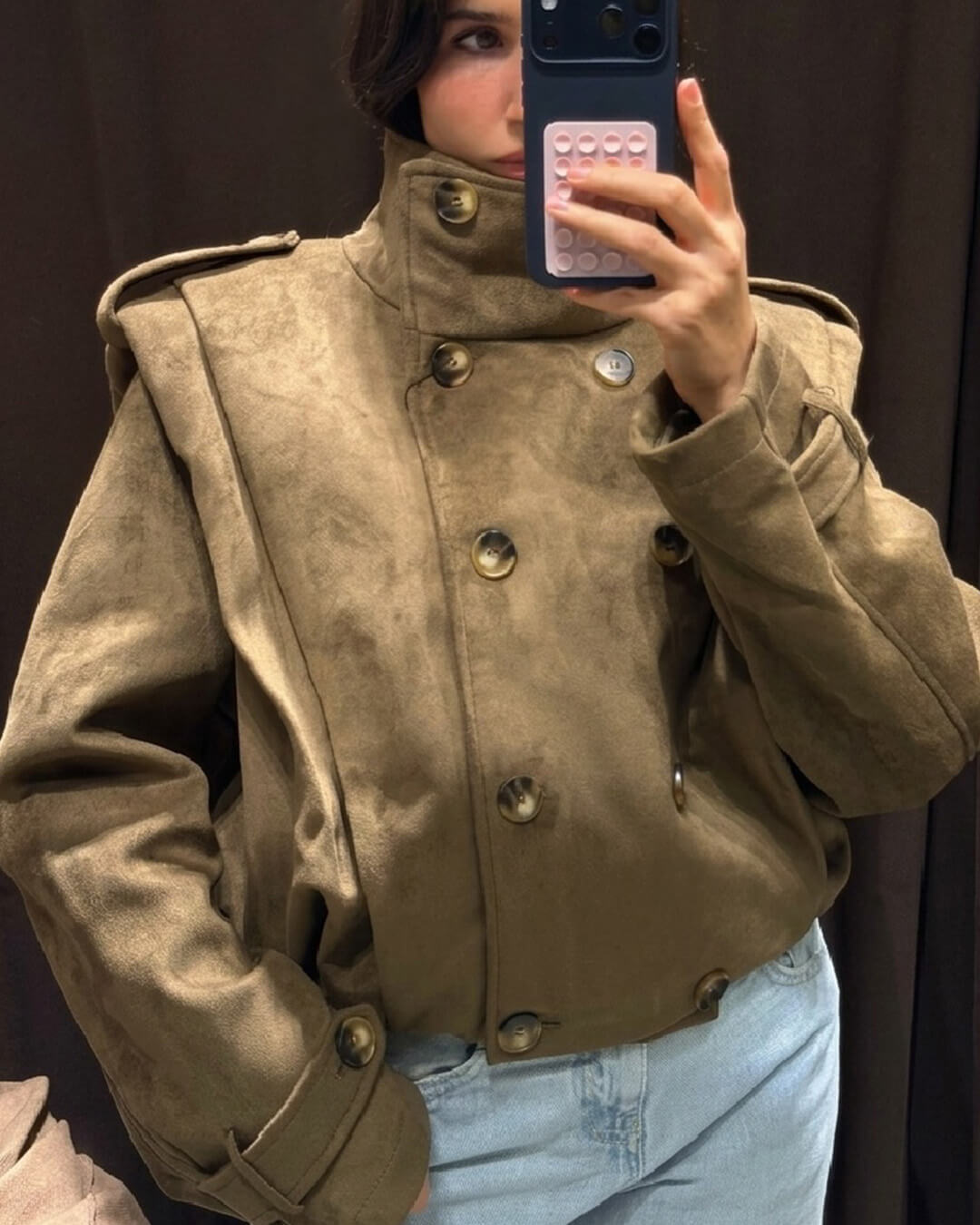 ZEYA - Sabrina Retro Faux Suede Cropped Trench
