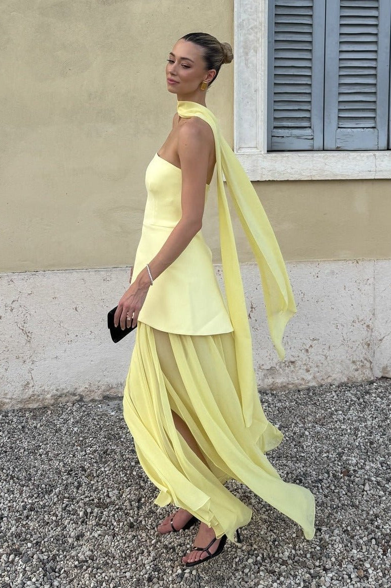 ZEYA - Sophia Asymmetric Sheer Maxi Dress
