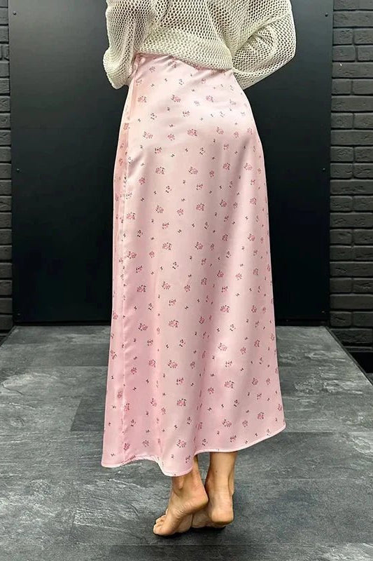 ZEYA - Sophia High Waist Satin Printed Midi Skirt