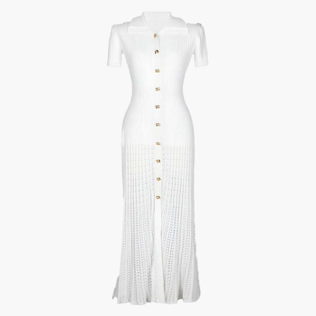 ZEYA - Sophia Ribbed Knit Polo Maxi Dress