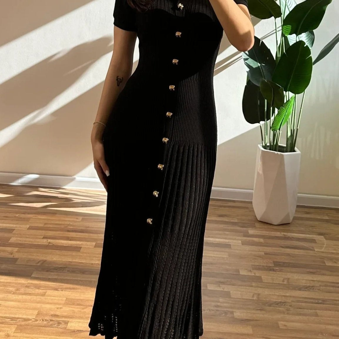 ZEYA - Sophia Ribbed Knit Polo Maxi Dress