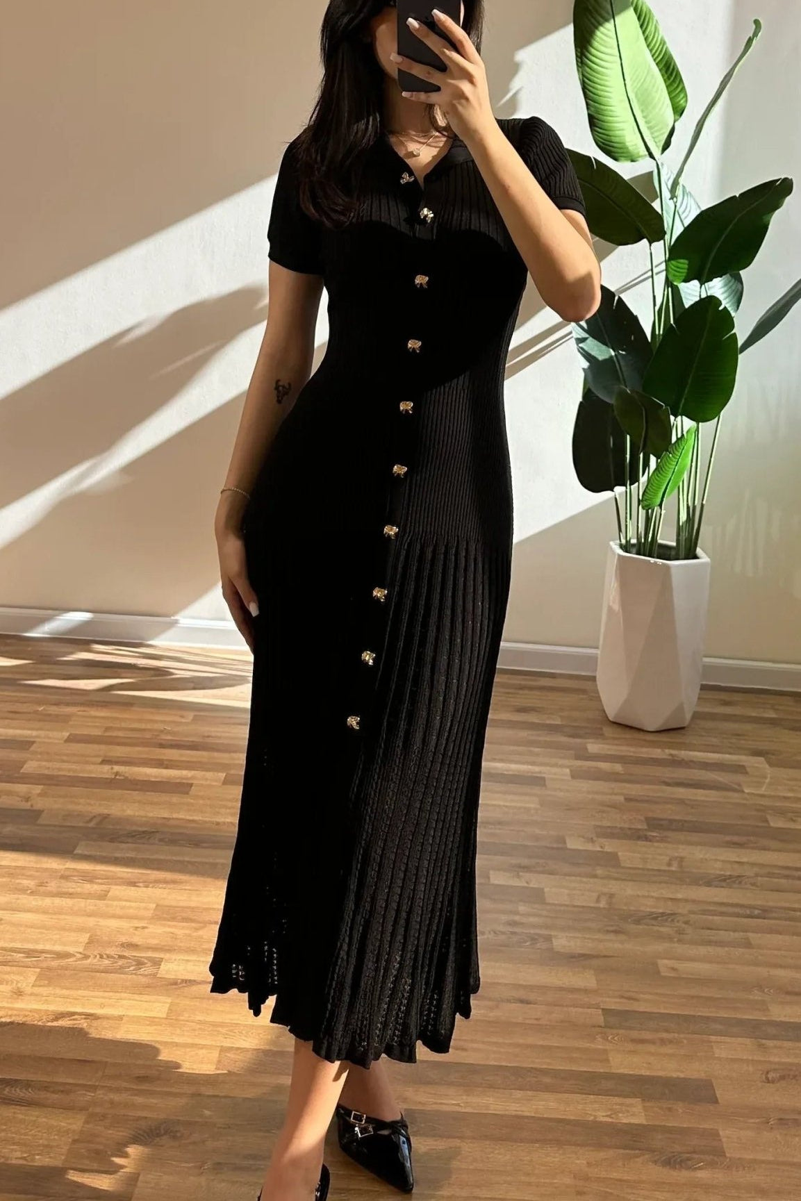 ZEYA - Sophia Ribbed Knit Polo Maxi Dress