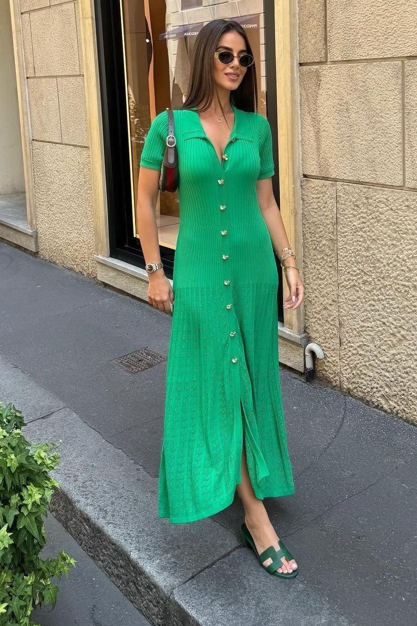 ZEYA - Sophia Ribbed Knit Polo Maxi Dress