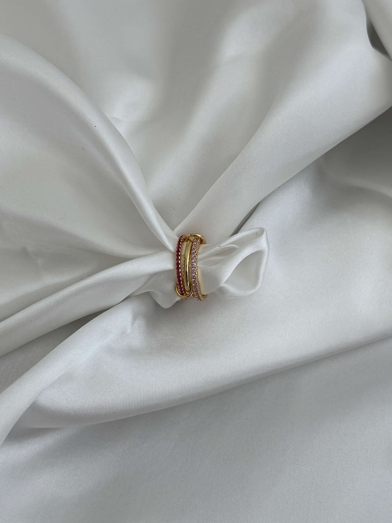 Anillo apilado con piedras de imitación rosa rosado