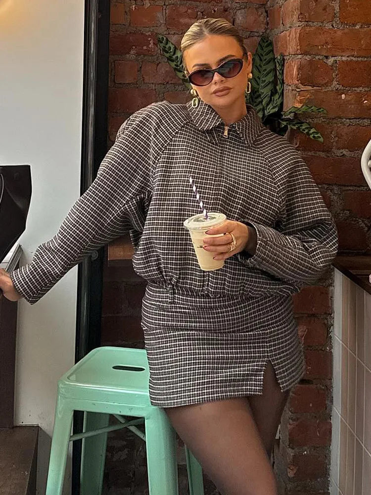 Erica Houndstooth Zip Jacket Suit