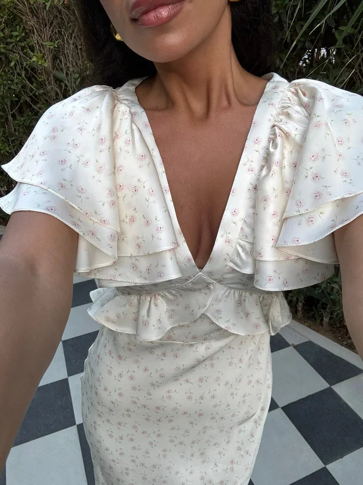 Vestido midi Sophia con mangas de volante