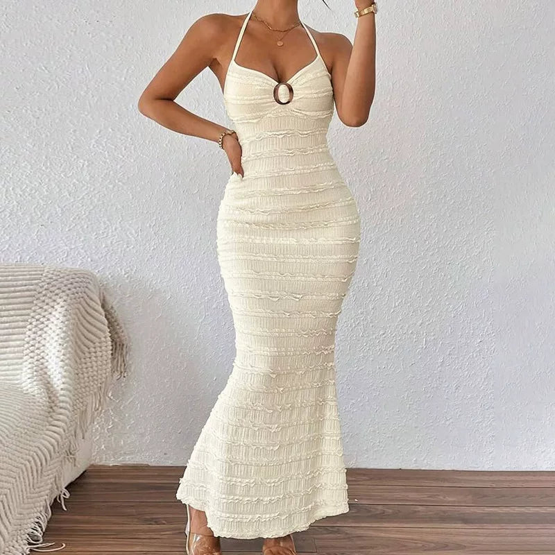 Margot vestido maxi halter con volantes