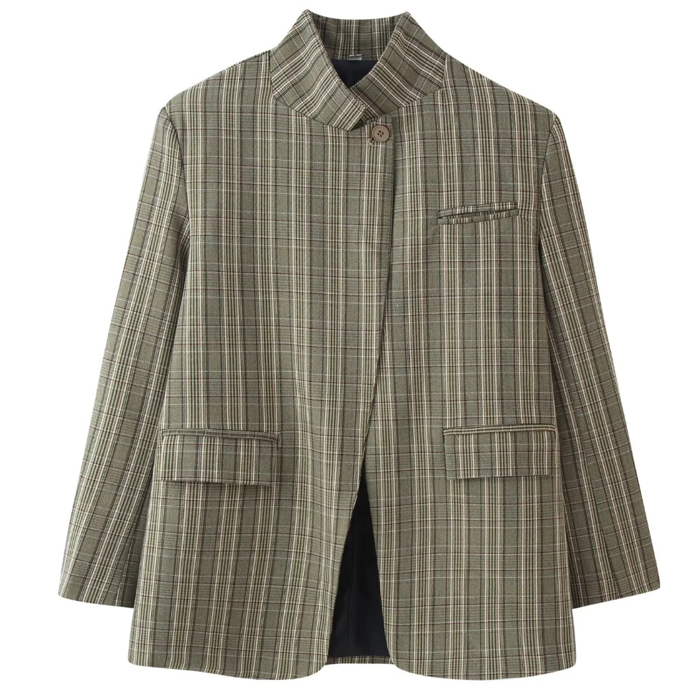 Melanie Plaid Stand Collar Blazer