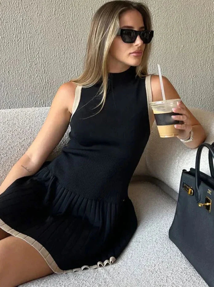 Vestido de punto Sophie con talle bajo y contraste