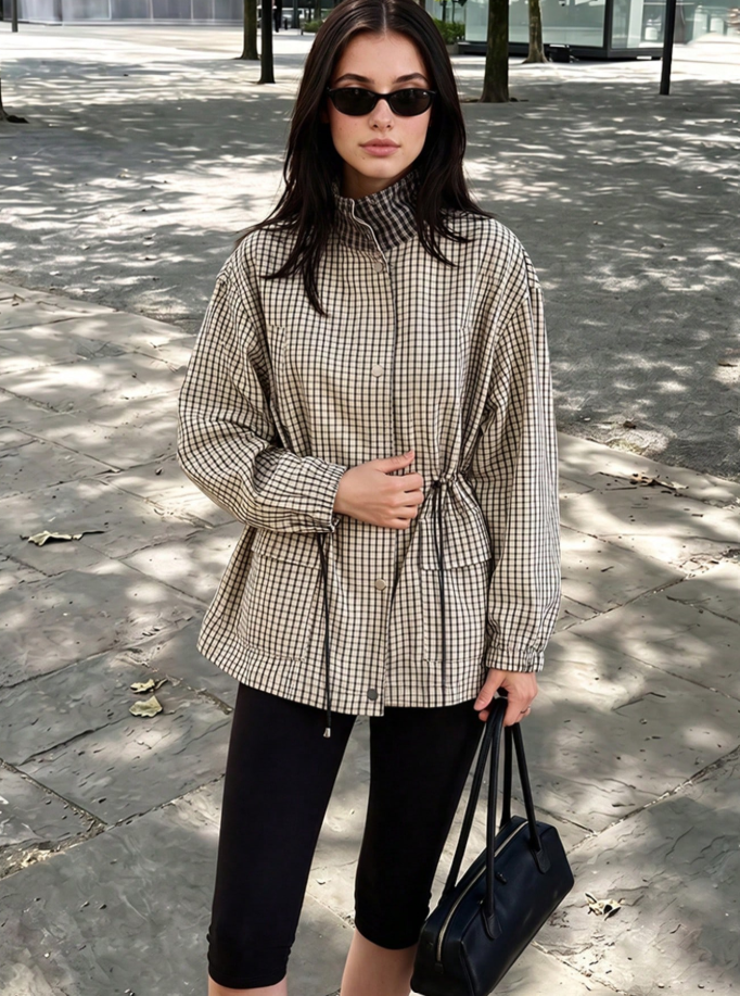 Chaqueta Isabel de cuadros con cuello alto