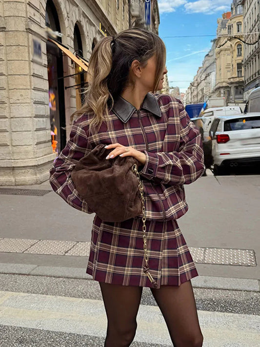 Conjunto bomber y skort Denise a cuadros