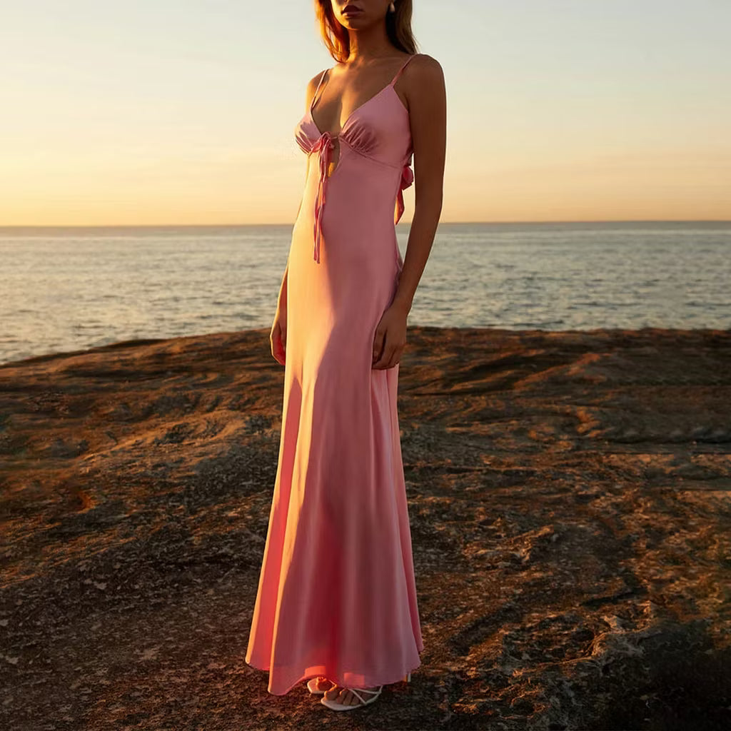 Bianca cutout satinado vestido maxi cami