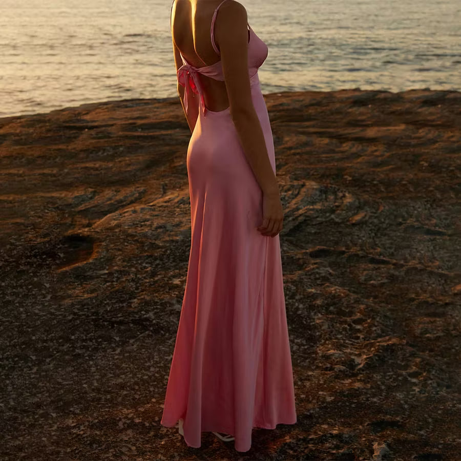 Bianca cutout satinado vestido maxi cami