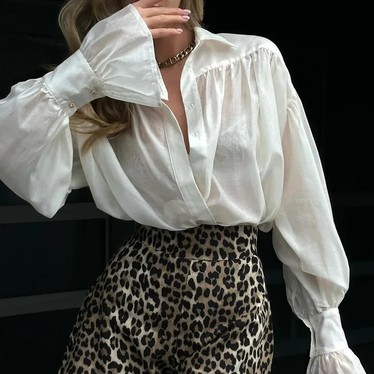 Celeste Oversized Ribbon-Tie Puff Sleeve Shirt
