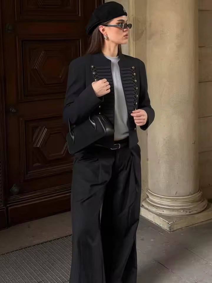 Chaqueta de cuero sintético estilo militar Denise
