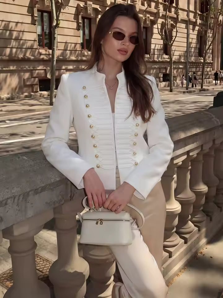 Chaqueta de cuero sintético estilo militar Denise