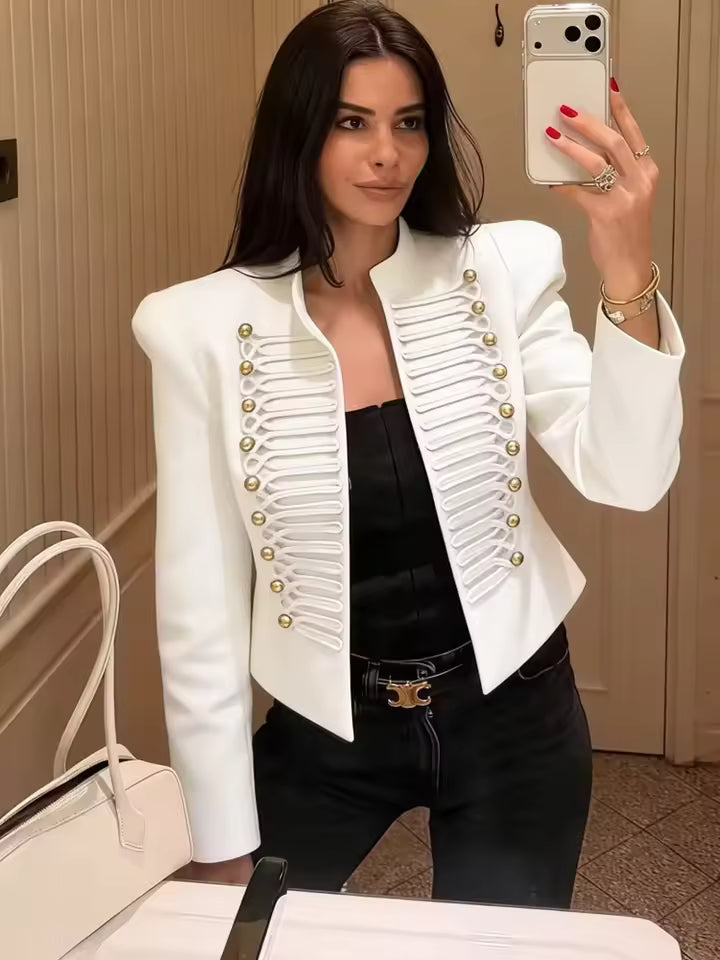 Chaqueta de cuero sintético estilo militar Denise