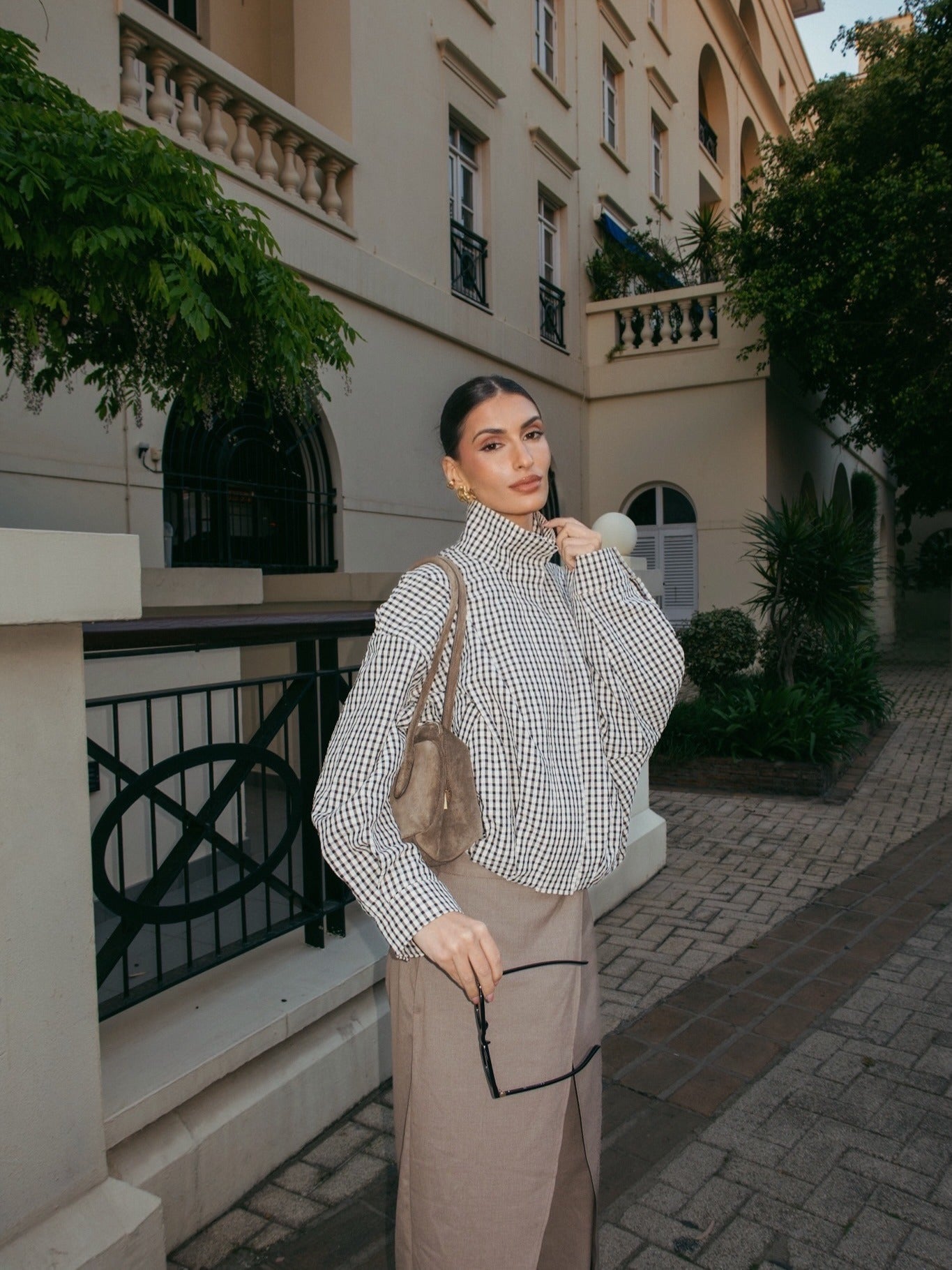 Chaqueta Christina de cuadros con cuello tipo embudo