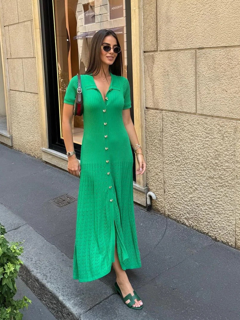 Sophia Ribbed Knit Polo Maxi Dress