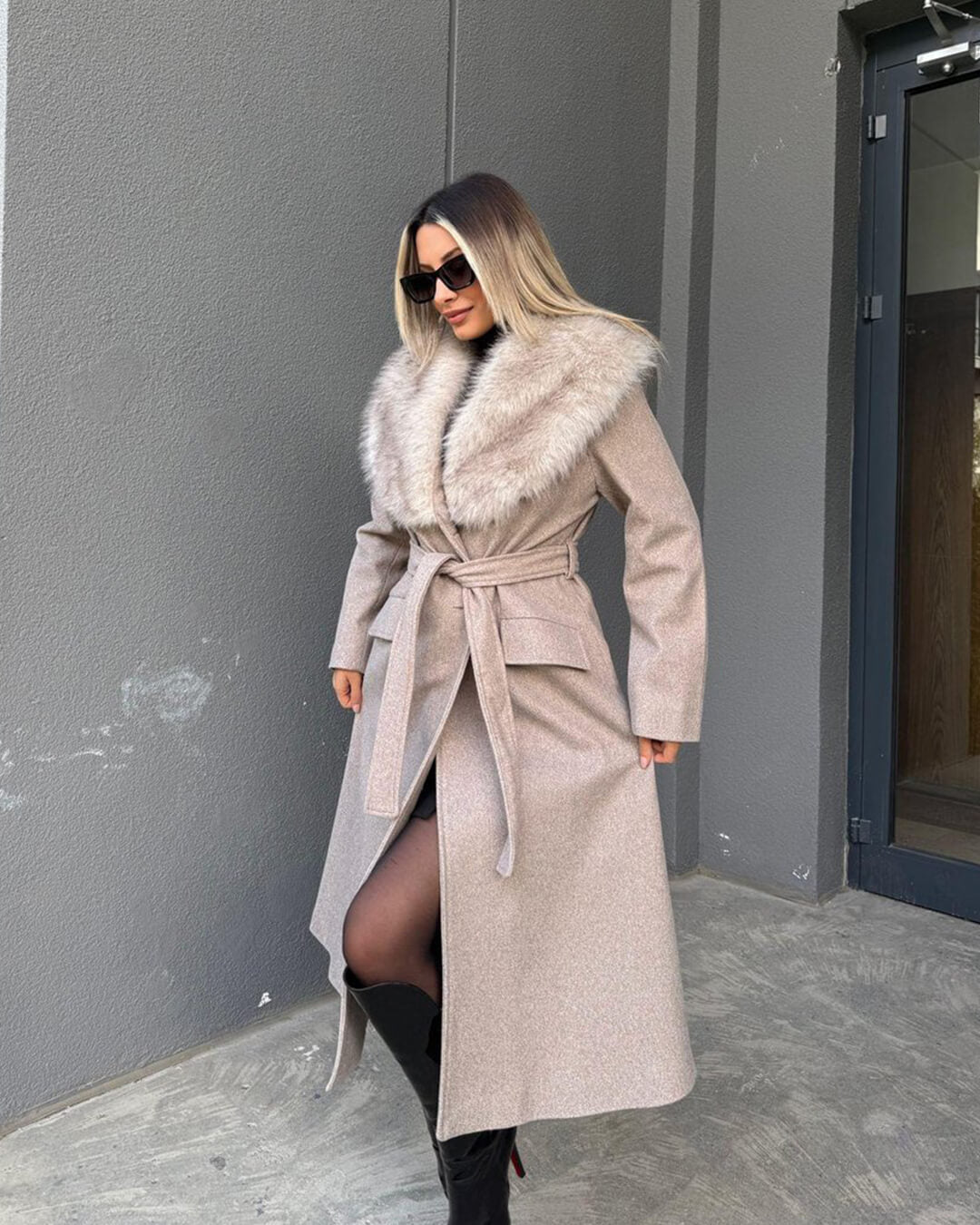 Lola Faux Fur Collar Maxi Coat