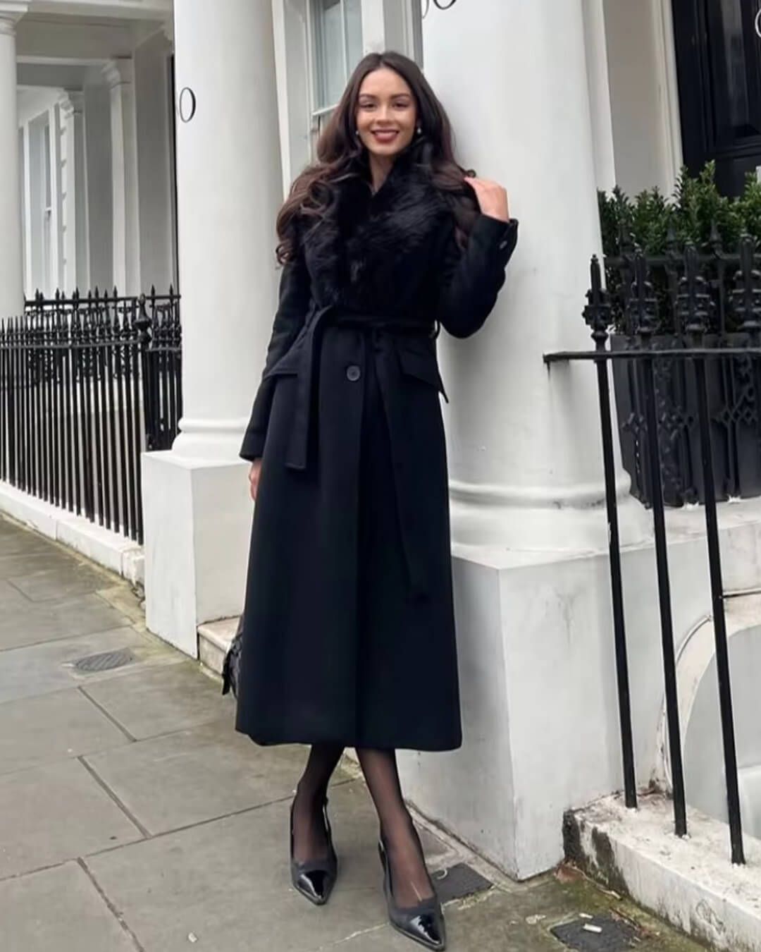 Lola Faux Fur Collar Maxi Coat