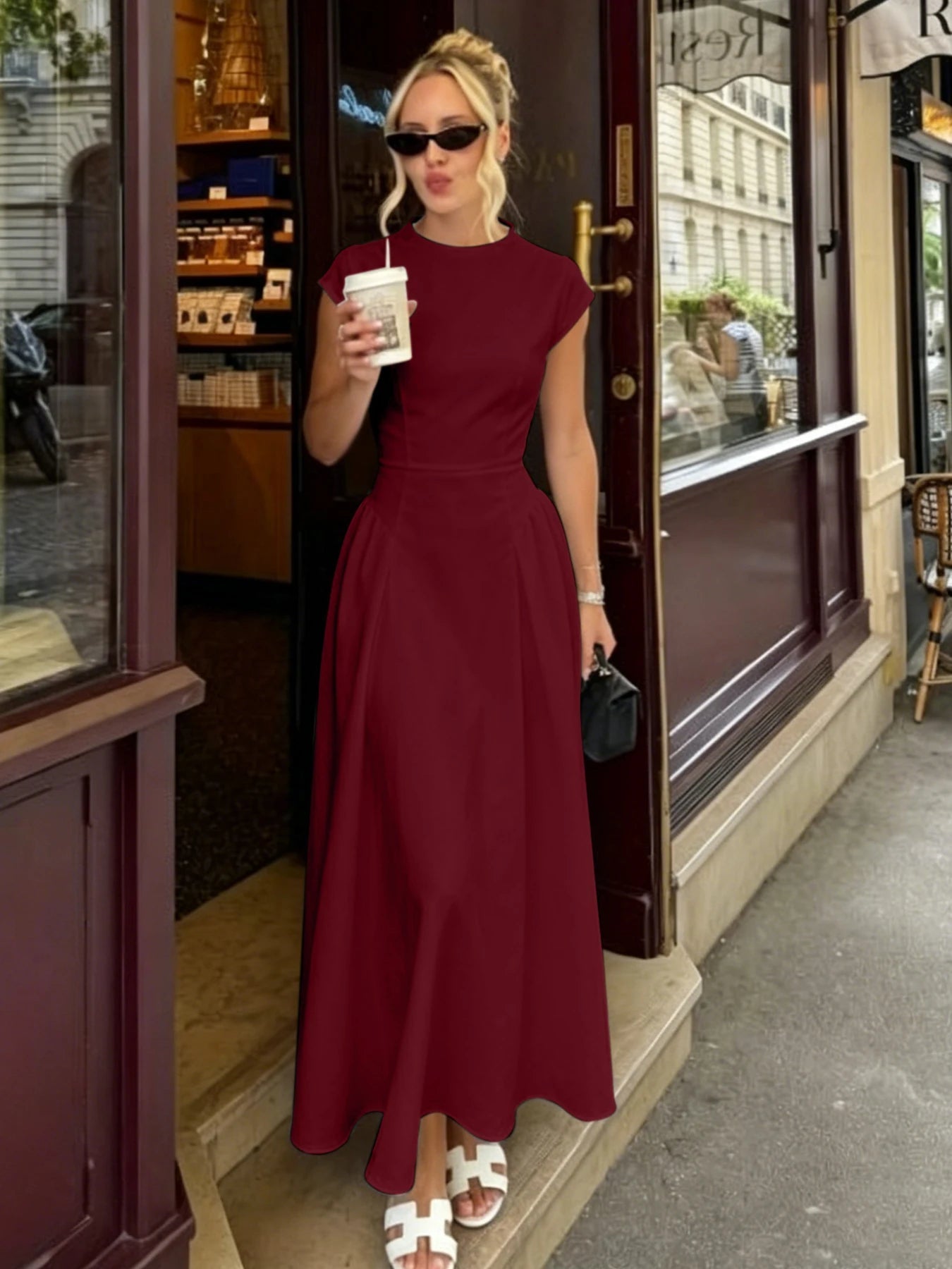 Vestido Sienna Flare Maxi con Mangas Cortas