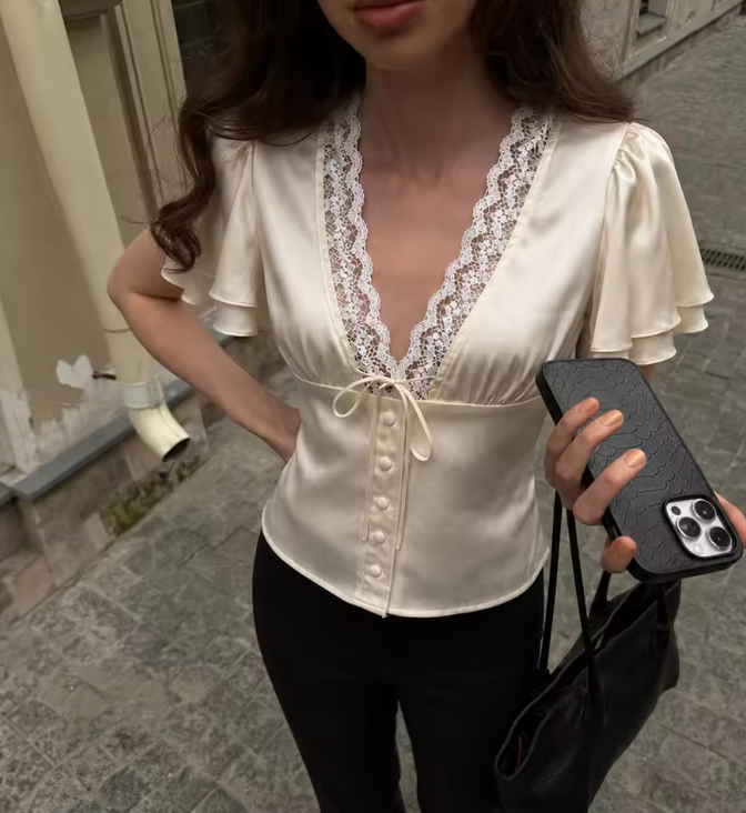 Greta Satin Button Blouse