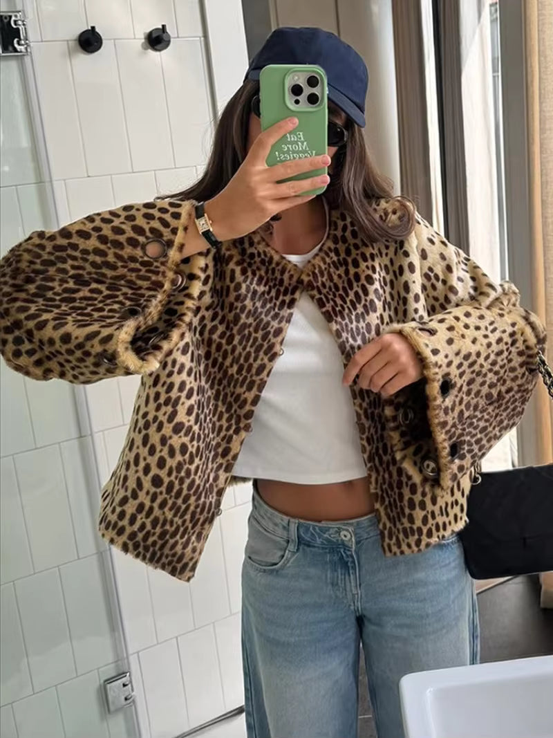 Chaqueta Katie de piel sintética con estampado de leopardo