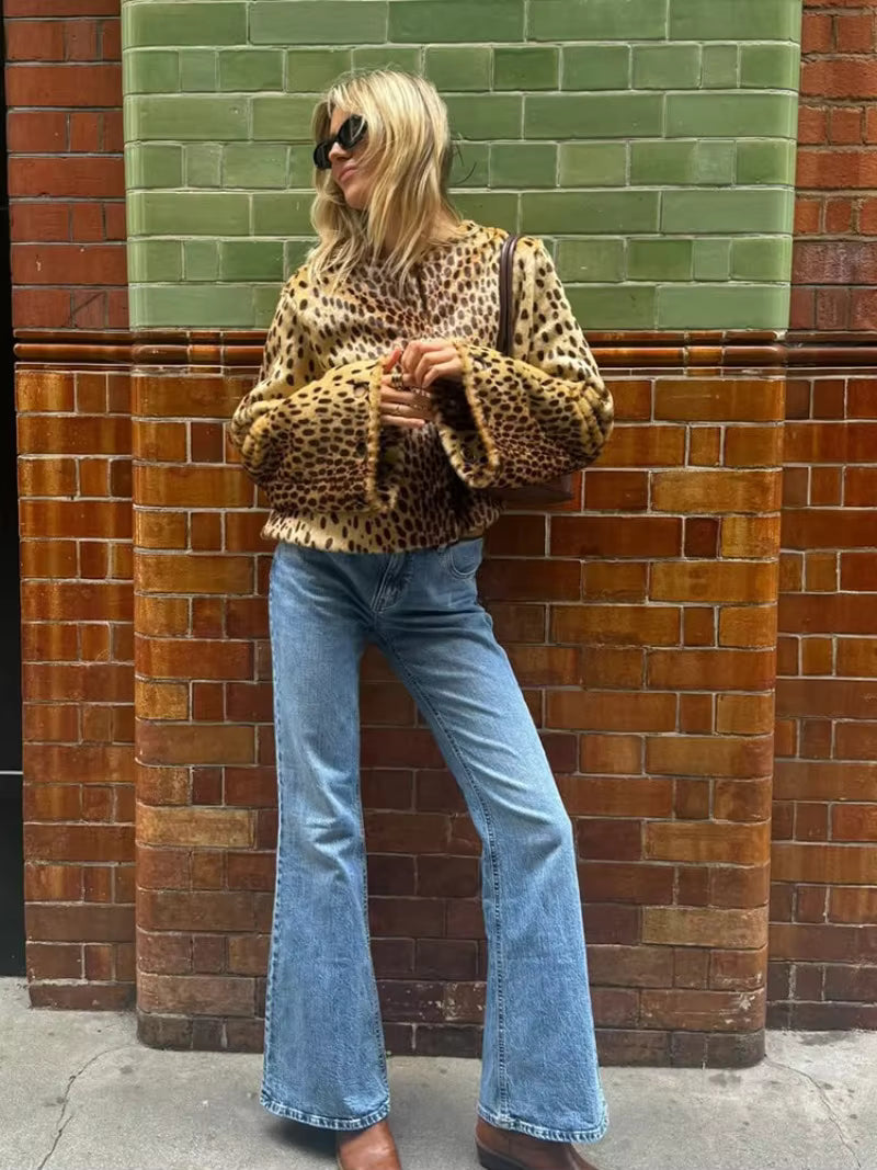 Chaqueta Katie de piel sintética con estampado de leopardo