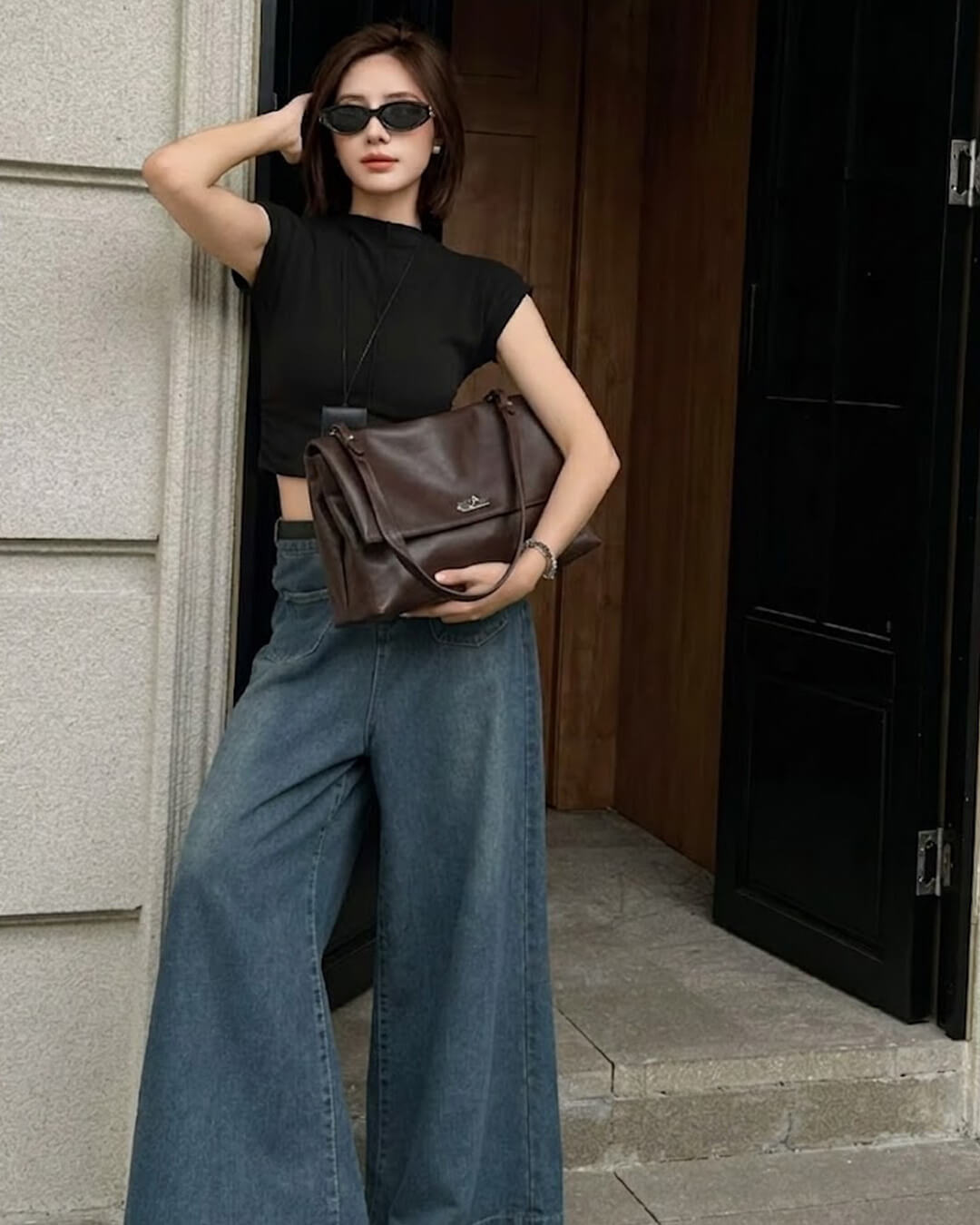 Bolso bandolera de cuero Ava Maxi Flap
