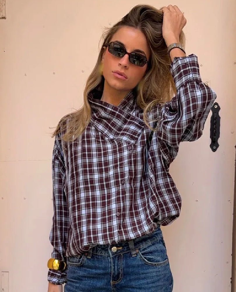 Camisa cruzada de popelina a cuadros Monica