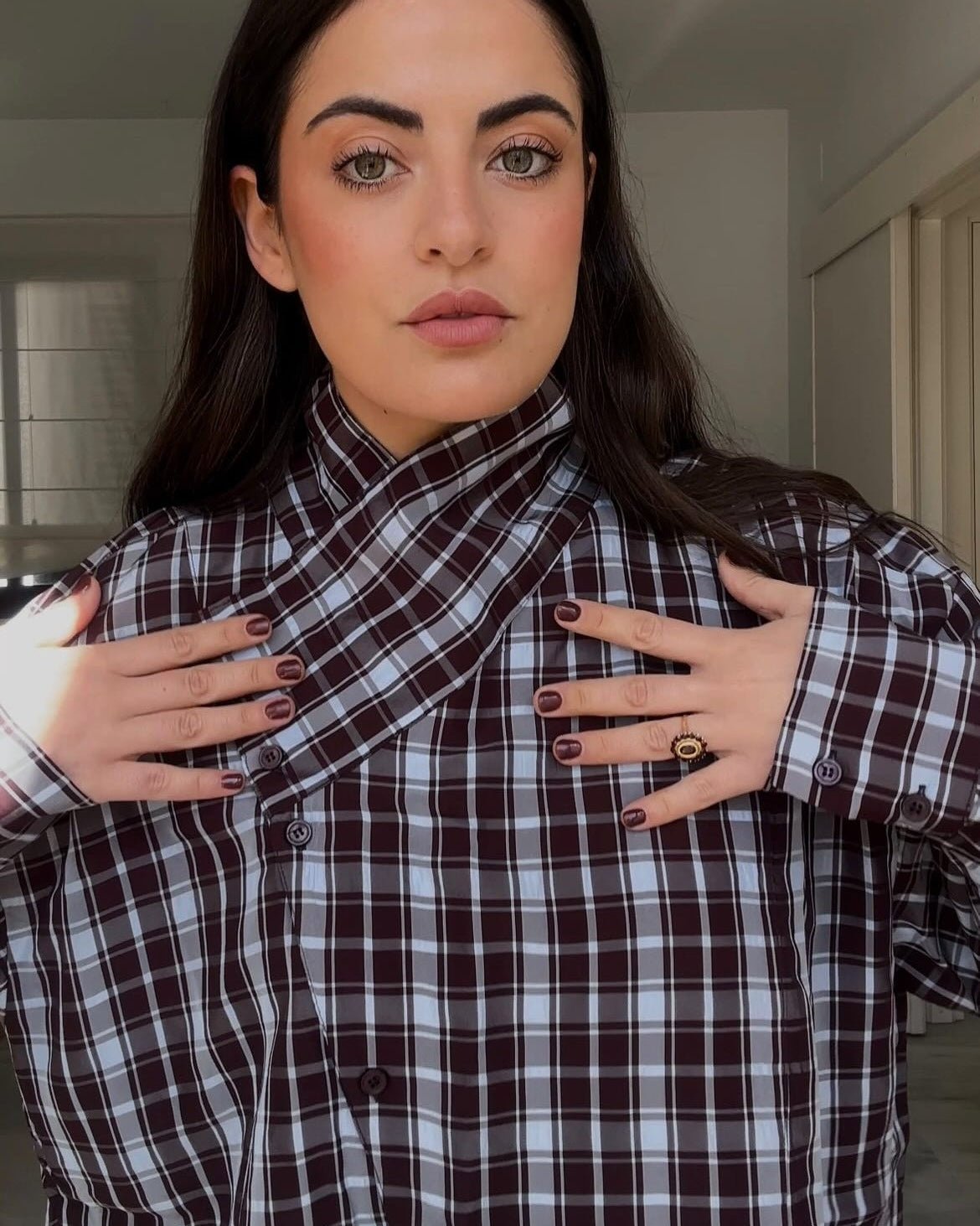 Camisa cruzada de popelina a cuadros Monica