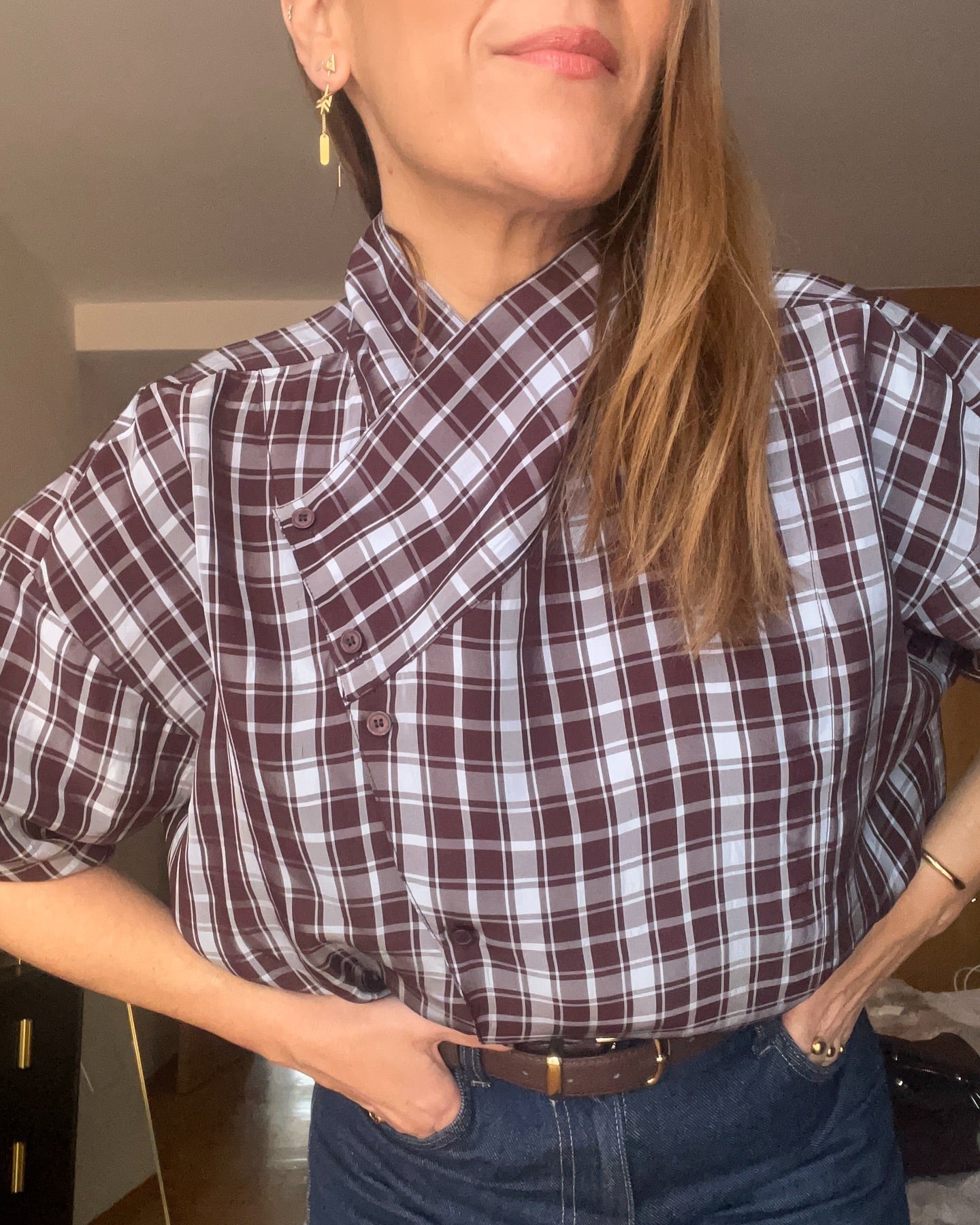 Camisa cruzada de popelina a cuadros Monica