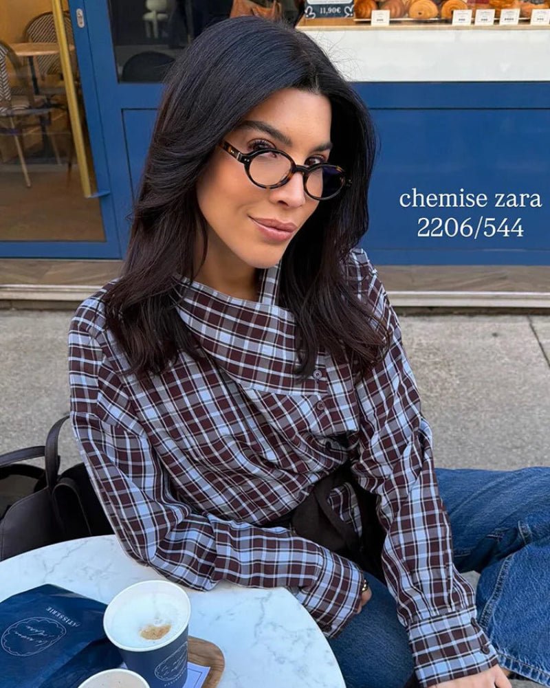 Camisa cruzada de popelina a cuadros Monica