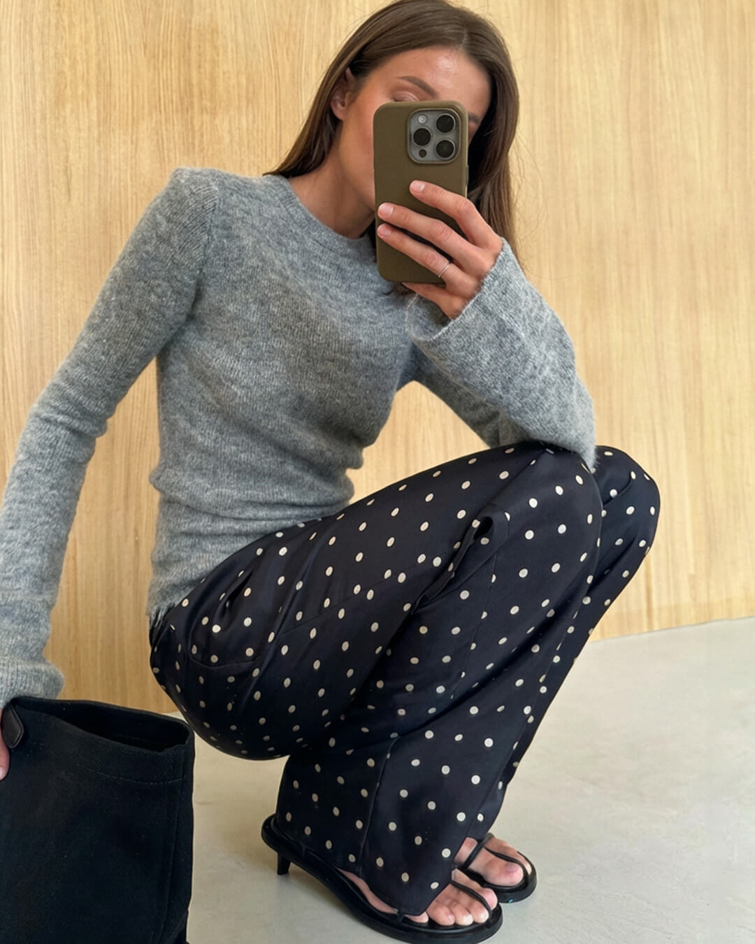 Pantalones de satén Evita con lunares