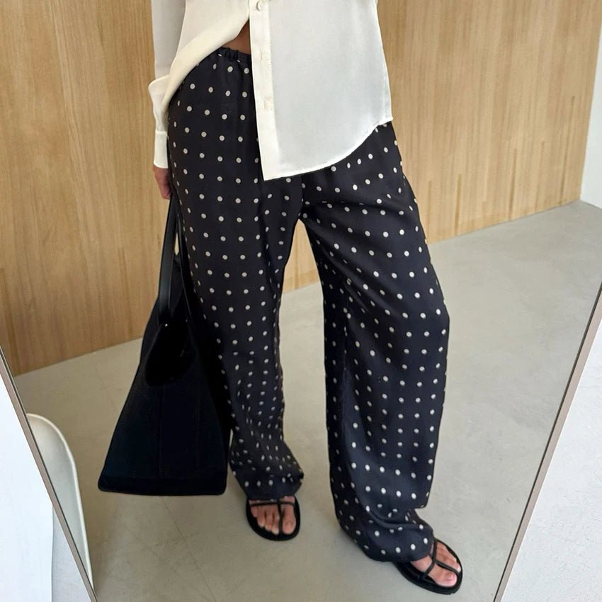 Pantalones de satén Evita con lunares