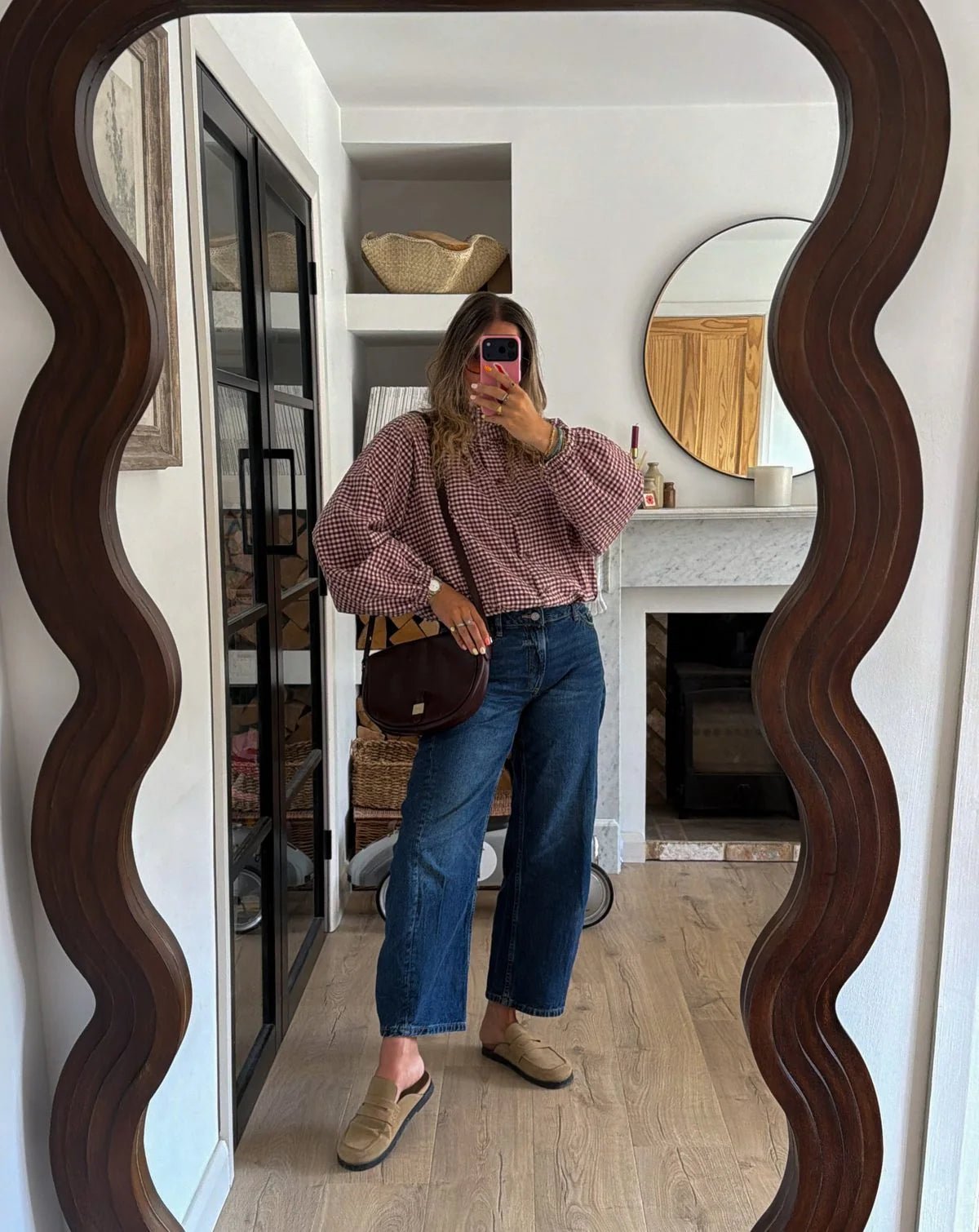 Chaqueta Mila de cuadros con cuello alto y cordón ajustable