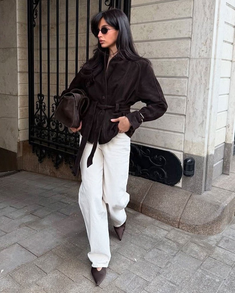 Gabardina de ante con cinturón Annie