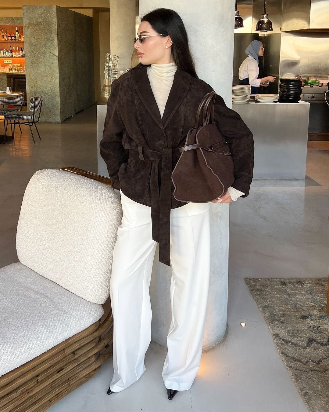 Gabardina de ante con cinturón Annie