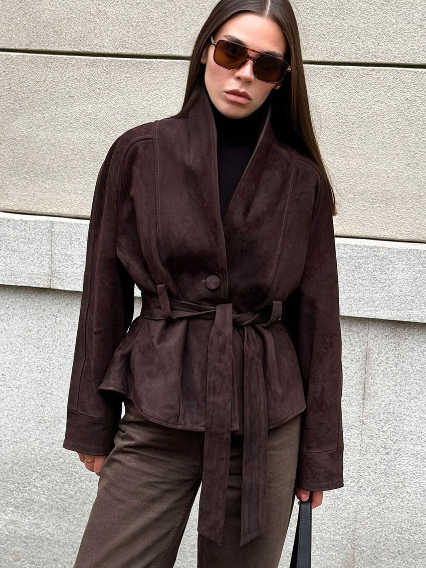 Gabardina de ante con cinturón Annie