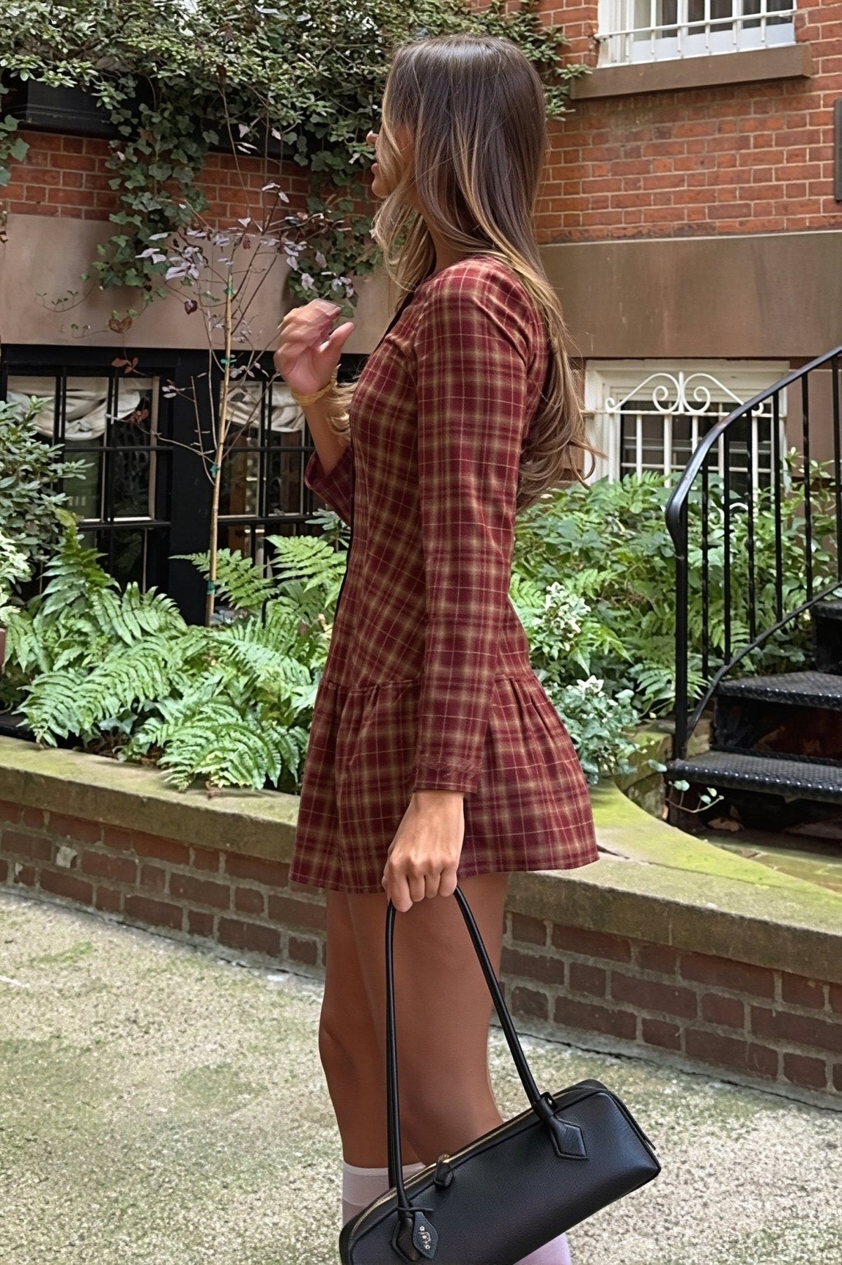 Vestido mini Ellie de manga larga y cuadros