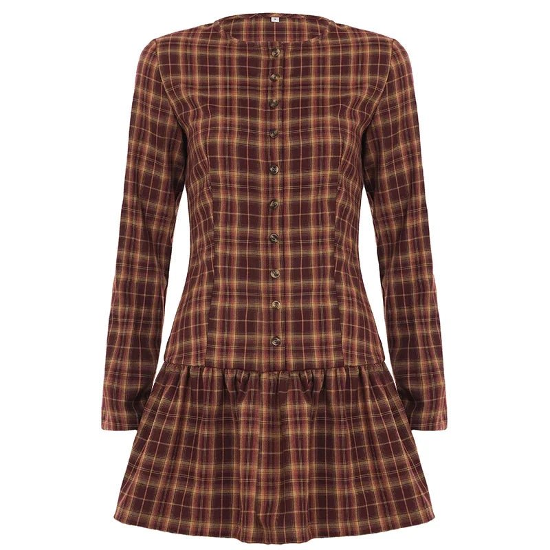 Vestido mini Ellie de manga larga y cuadros