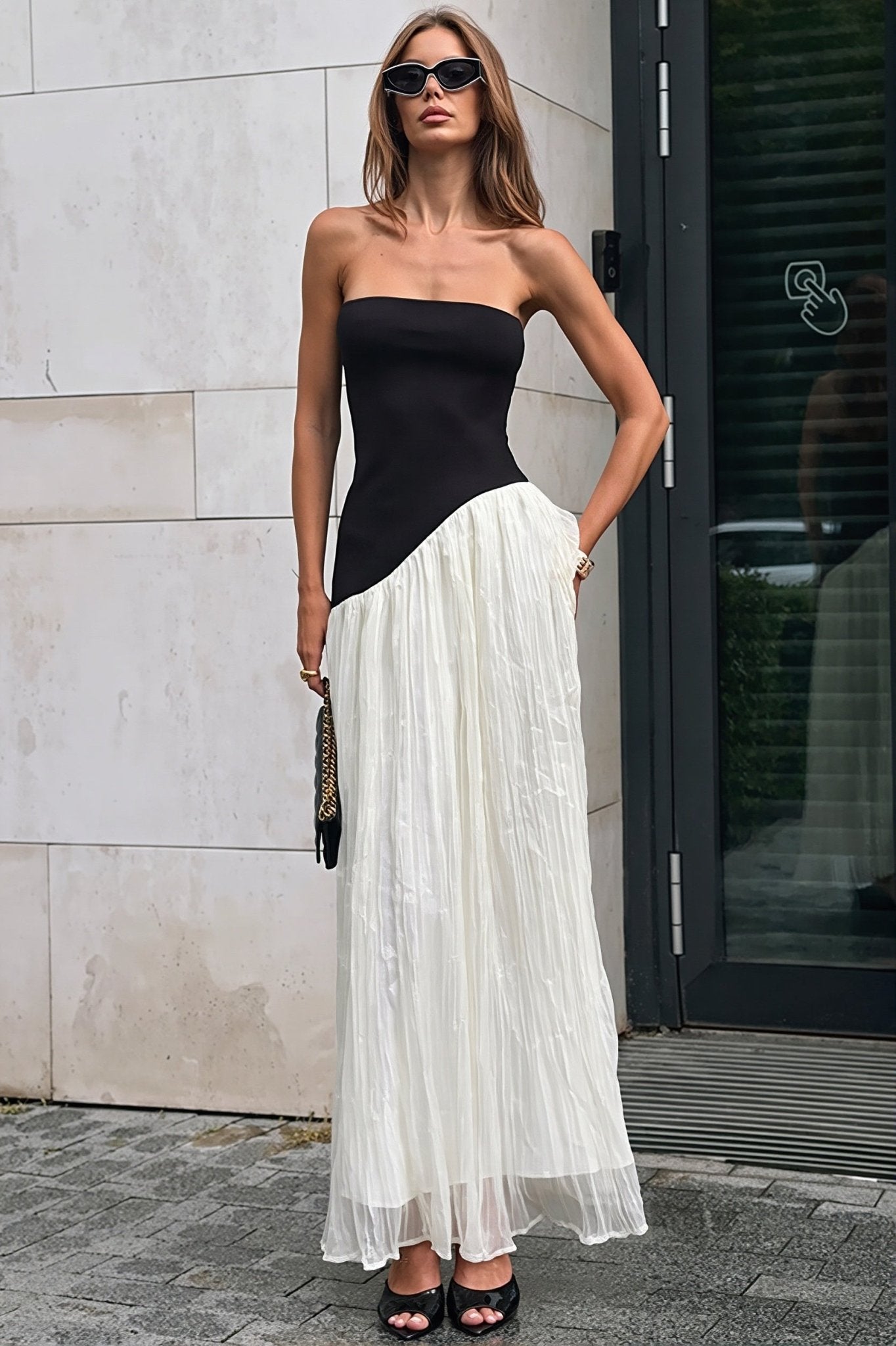 Vestido maxi irregular Tessa Contrast