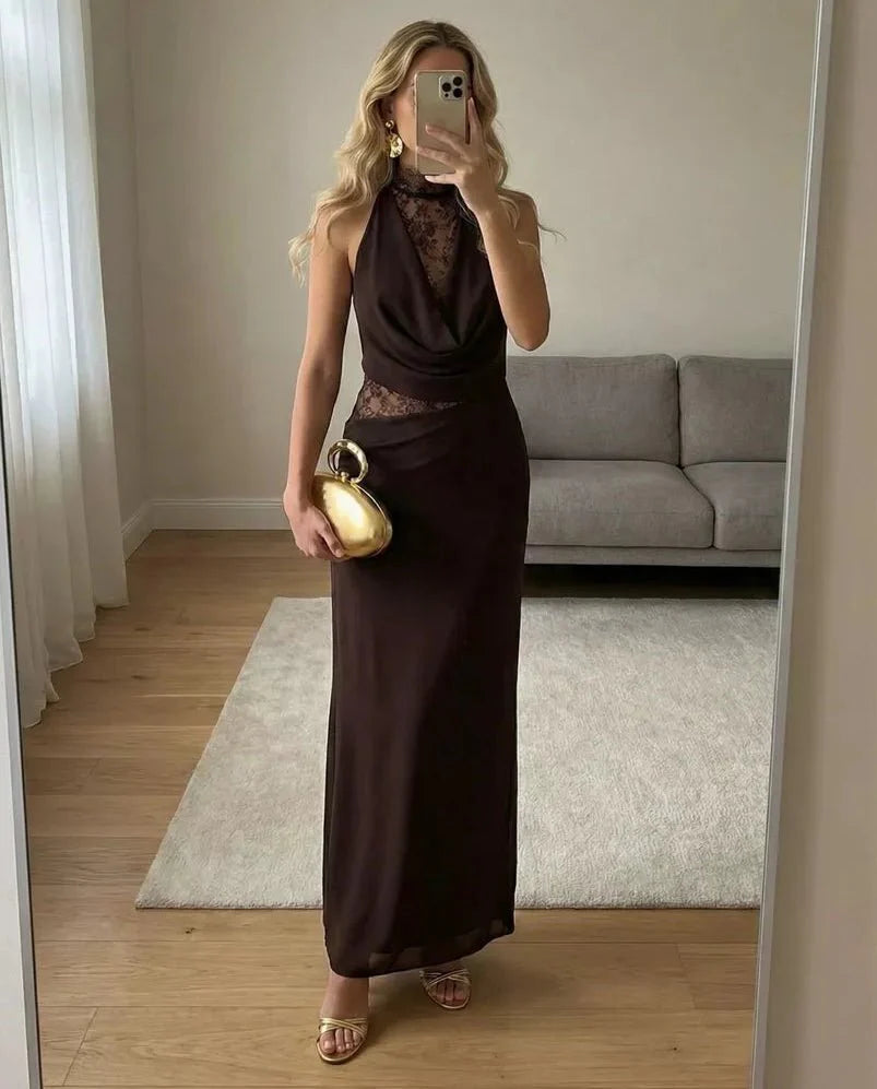 Vestido maxi Sienna de encaje con cuello halter