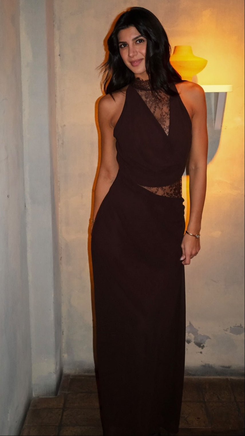 Vestido maxi Sienna de encaje con cuello halter