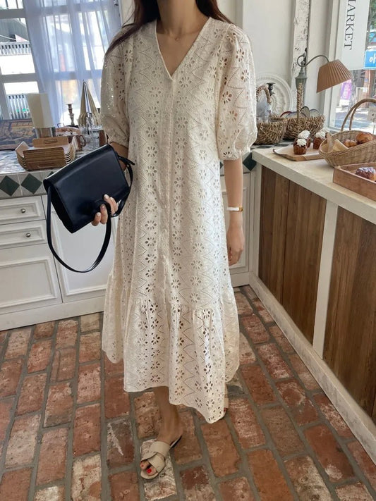 Zelia V-Neck Embroidered Maxi Dress