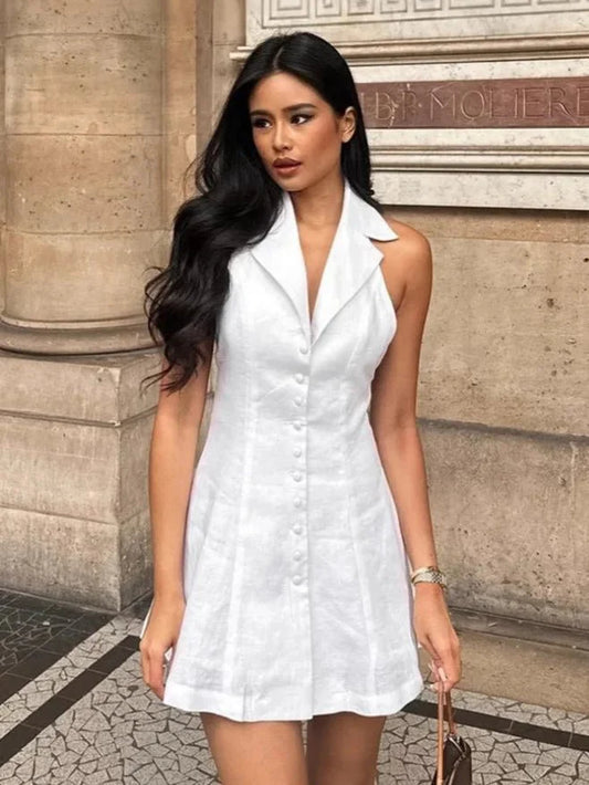 Rafaela Halter V-Neck Mini Dress