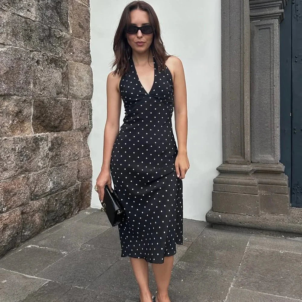 Zoe Polka Dot Halter Midi Dress